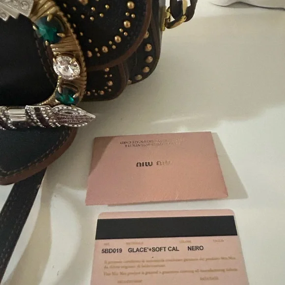 Authentic Miumiu Black Studded Handbag with Jewel Accents - Picture 6 of 7